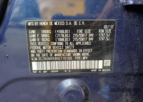 2017 Honda Hr-V Ex z USA, uszkodzony, nr VIN 3CZRU6H59HG710160